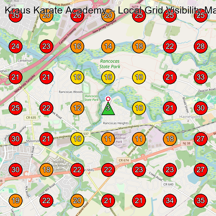 Kraus Karate Academy GeoGrid visibility map for Home Health Care Service in Mt Holly